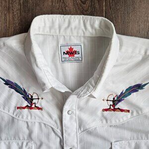 Vtg MWG Western Shirt Pearl Snap Made in Canada Embroidery XL Archery